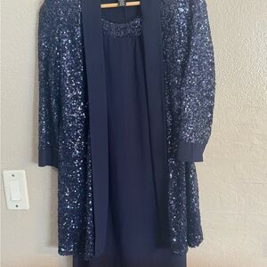 R&M Richards Navy Sequin Dress and Jacket Set
